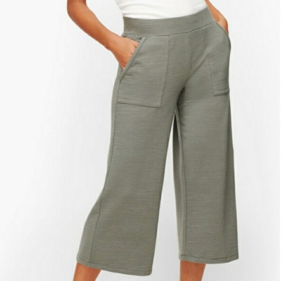 Talbots Pants - 𝅺T by Talbots Sage Green Casual Crop Wide Sweatpant Pockets Cotton Modal